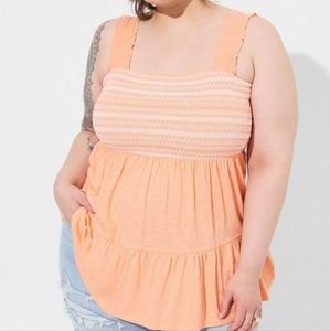 Torrid plus square neck smocked babydoll tank top, 3XL, peach orange
